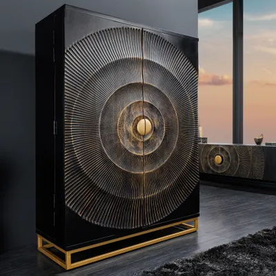 Produktbild von riess-ambiente Barschrank GOLDEN SUNSET 140cm schwarz gold Mangoholz massiv Metallgestell Barregal Schrank
