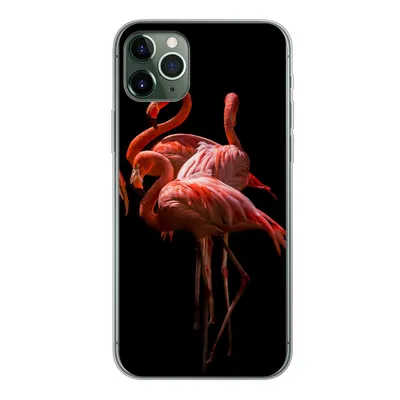 Produktbild von MuchoWow® Handyhülle Schutzhülle Hülle für iPhone 11 Pro Max Flamingos - Vögel - Federn - Schwarz Silikon Softcase Handy Hülle - Schutz