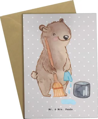 Produktbild von Mr. & Mrs. Panda neujahrskarte Reinigungskraft Herz - Grau Pastell - Geschenk, babykarte, Grußkarte, Grußkarten, einladungskarten, weihnachtskarten, osterkarte