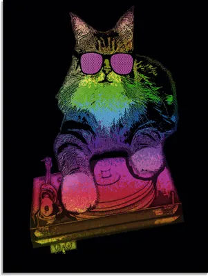 Produktbild von ARTland Glasbild Witzige DJ Katze Party Musik Größe: 45x60 cm