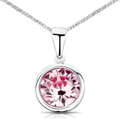 Produktbild von MATERIA Solitär Anhänger mit Glaskristall rosa - Runder Damen Kristallanhänger 925 Sterling Silber KA-462-Rosa