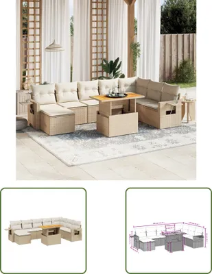 Produktbild von The Living Store 9-tlg. Garten-Sofagarnitur mit Kissen Beige Poly Rattan