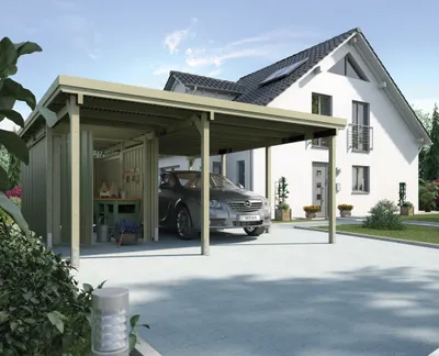 Produktbild von weka Carport 607 Gr.2, inkl. XL Geräteraum, Farbe:kdi, Dachform:Flachdach