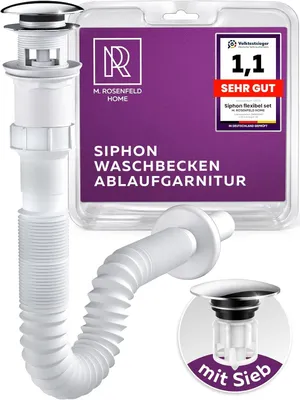 Imagen del producto de Kit de desagüe para lavabo tipo "pop-up" con válvula de desbordamiento: flexible, con protección contra olores, fácil de instalar y de uso universal