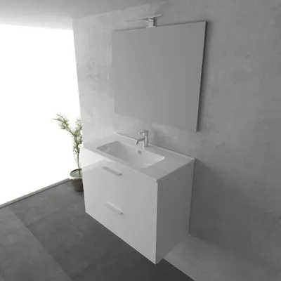 Produktbild von Vitra Vormontiert Waschbeckenunterschrank Set | Weiss Waschtisch mit Badspiegel | 3-tlg Waschtisch SET für Gäste WC und Badezimmer | Hängend Waschplatz | Keramik Waschbecken | Handwaschbecken und Spiegel