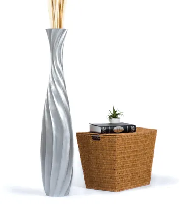 Produktbild von Leewadee Hohe Bodenvase 105 cm aus Mangoholz in silber