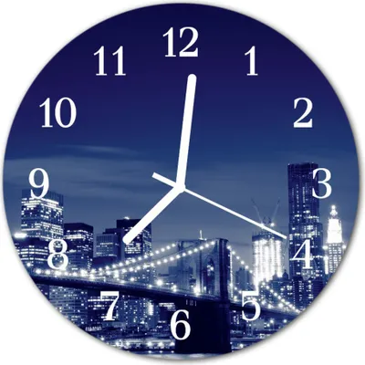 Produktbild von Glasuhr Wanduhr Küchenuhr Echt-Glas 30fi cm Skyline blau