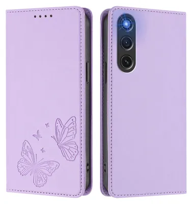 Obrázek produktu pro Kožené pouzdro pro ZTE nubia RedMagic 10 Air, motýlí ražbou, peněženkové flip pouzdro se stojánkem Světle fialová