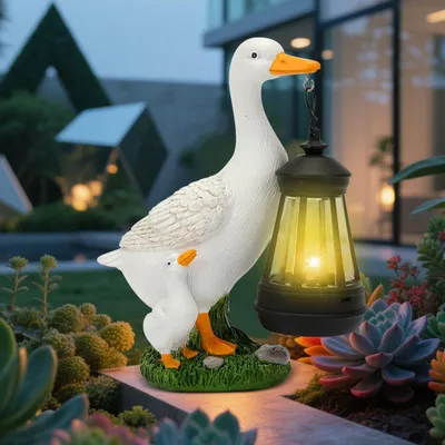 Solar-Eend-Figur mit LED-Laterne, 16,1x8,5x19,5 cm, warmweiß