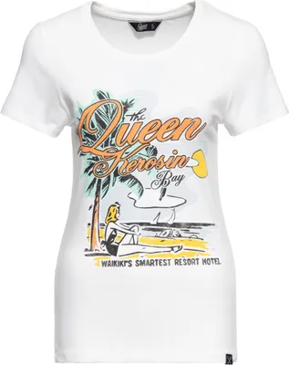 Produktbild von QUEEN KEROSIN Print T-Shirt Mit Plakativem Front Print Im Vintage Design Queens Bay Offwhite S