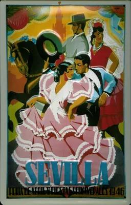 Produktbild von Blechschild Nostalgieschild Sevilla Spanien Tanzpaar mit Pferd