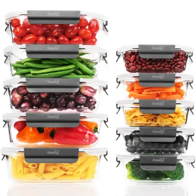 10 Glasbehälter mit Deckeln, 1050 ml, luftdicht, BPA-frei, ofenfest