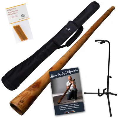 Image de Didgeridoo en acajou 147cm - complet avec cours et sac à bandoulière, support de didgerido