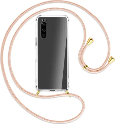 Produktbild von Handykette Backcover-Schutzhülle mit Band (Metall goldfarben) für Sony Xperia 5 - rose peach