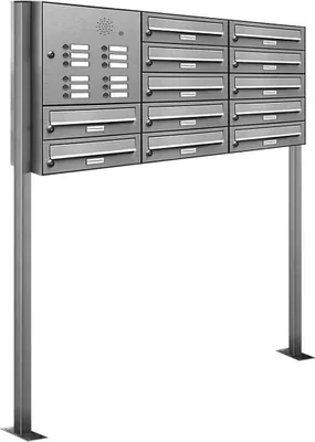 Produktbild von 12er V2A Edelstahl Briefkasten Standanlage Freistehend mit Klingel
