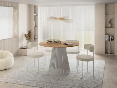Produktbild von Esstisch Rund Ausziehbar mit Lamellen im Loft-Stil – 100 bis 180 cm – Industrieller Tisch mit Kaschmir Metallbeinen, Platzsparend für Wohnzimmer oder Esszimmer – Braun