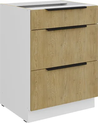 Produktbild von Küchen Unterschrank 60 cm CREMONA Eiche hell + Weiß matt Vollauszug Soft-Close Küche Küchenzeile Einbauküche Küchenblock