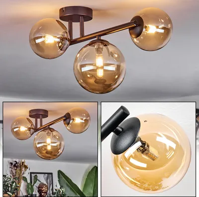 Produktbild von Isorella 3-flammige Deckenlampe aus Metall/Glas in Schwarz/Bernstein