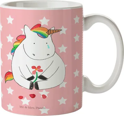 Produktbild von Mr. & Mrs. Panda Plastikbecher Einhorn Traurig - Rot Pastell - Geschenk, Einhörner, Reisebecher, Blume, Haferl, Kunststoffbecher, Freunde, Liebe, Unicorn, Campingbecher