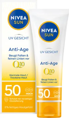 Produktbild von NIVEA UV Face Anti-Age Sun Cream SPF 50, Sonnenschutzcreme, Gesicht, Tube, Feuchtigkeitsspendend, Schutz, Weichmachend, normale Haut, 50 ml