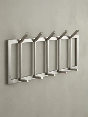 Produktbild von Wandgarderobe aus Metall, Elegante Kleiderhakenleiste mit 10 Haken für Jacken, Mäntel und Accessoires. 65x10x30 cm | Kadima Design