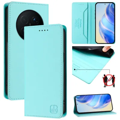 Produktbild von Lederhülle für Honor Magic8 Pro Hülle Flip Brieftasche Kartenfächern Ständer Schutzhülle Türkis