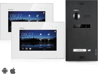 Produktbild von Video Türsprechanlage mit Smartphone App für 1 Familienhaus, Schwarz, 2x Monitore, Balter EVO WLAN