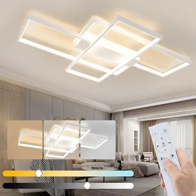 Productafbeelding van LED plafondlamp, woonkamerlamp - 100 cm, slaapkamerlamp, dimbaar met afstandsbediening, 88W, moderne plafondverlichting voor de woonkamer, grote witte lamp voor slaapkamer, eetkamer, keuken