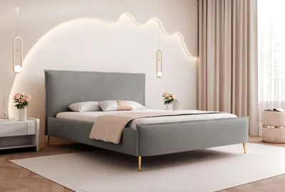 Produktbild von Polsterbett Modernes Bett "ETERNIA" mit hohen Beinen & praktischem Stauraum