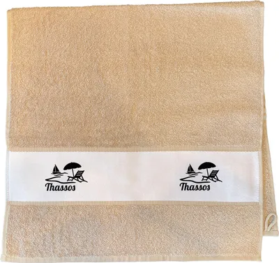 Produktbild von Huuraa Handtuch Thassos Inselmotiv Griechenland 50x100cm Sand Baumwolle Handtuch Geschenkidee