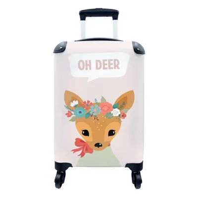 Produktbild von MuchoWow® Koffer Handgepäck Trolley Rollkoffer Kleine Reisekoffer mit 4 Rollen - Hirsch - Schleife - Rosa - Blumen - Cabin Size < 55x40x23 cm & 55x40x20 cm - Fotokoffer - Kabinenkoffer - Boardgepäck - Reise-Box - Reisekoffer - Reisegepäck - Koffer mit Bild - Trolley für Kinder