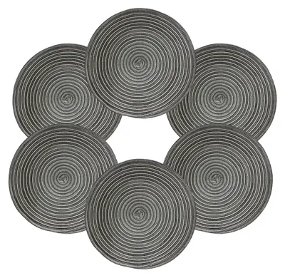 Zdjęcie produktu dla Zestaw 6 podkładów pod talerze, tkane, odporne na wysokie temperatury, antypoślizgowe, okrągłe, średnica 37 cm, ciemnoszary
