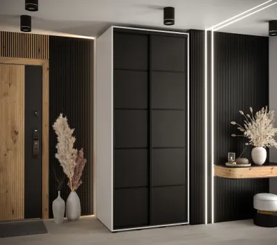 Produktbild von Kleiderschrank ASIRI 4 - 100/60 cm, weiß/schwarz/schwarz
