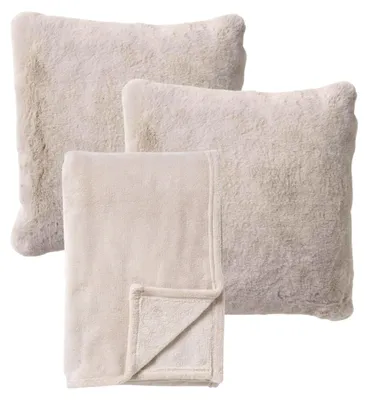 Produktbild von Dutch Decor SPARSET - 3-teilig - Zaya & Harvey - 2 Dekokissen 45x45 cm - 1 Wohndecke 150x200 cm - Beige