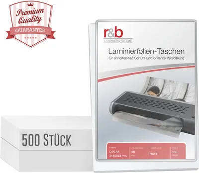 Produktbild von Laminierfolien A4 500 Stück (216 x 303 mm), 2 x 80 mic, matt (500 Stück)