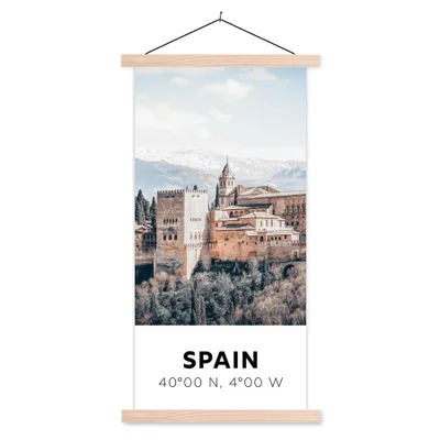 Produktbild von MuchoWow® Textilposter Spanien - Schloss - Vintage - Sommer 40x80 cm mit holzfarbenen Rahmen - Wohnzimmer