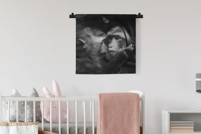 Produktbild von MuchoWow® Wandteppich Wandbehang Tiere - Affen - Natur - Schwarz - Weiß 60x60 cm Tapisserie Dekoration Wandtuch - Dekorationen - Wand Decke