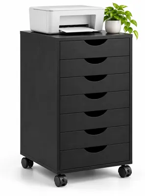 Produktbild von Relaxdays Rollcontainer, 7 Schubladen, HxBxT: 69 x 45 x 40 cm, Büroschrank, Aktenschrank mit Rollen, Büro, schwarz, KI-generiertes Bild