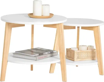Produktbild von SoBuy 2er-Set Couchtische Beistelltisch Rubberwood 2-teilig Weiß