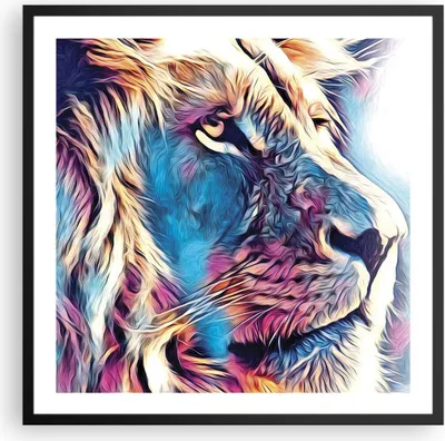 Produktbild von Gerahmtes Poster - Schwarzer Rahmen - Löwe Mähne Märchen - 60x60 cm - Wand Bild - Wanddeko - Wandbilder - Kunstposter - Wandposter - Bilderrahmen - Bilder - Kunstdruck - P2BAC60x60-4713