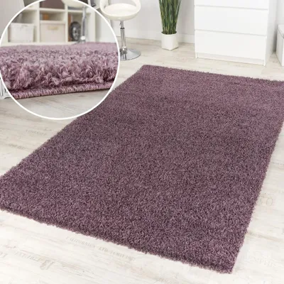 Image de Shaggy Purple Tapis à poils longs Lila Chiné Unicolore Top  Taille Ø 67 cm Rond