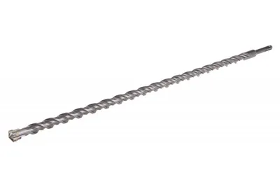 A long, spiral drill bit is shown against a white background.