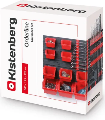 A product box for a tool board set, showing the contents inside.