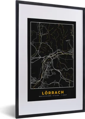 Produktbild von MuchoWow® Gerahmtes Poster Gold - Deutschland - Karte - Lörrach 40x60 cm - Poster mit Schwarzem Bilderrahmen Wandposter Rahmen Foto Bilder - Poster in Rahmen