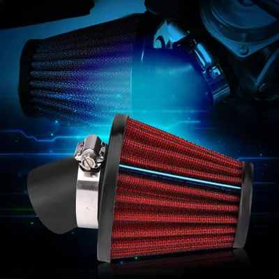 Imagen del producto de Filtro de admisión de aire para motocicleta, universal, con codo de 45 grados, limpiador, 35 mm (1.4 pulgadas), color rojo