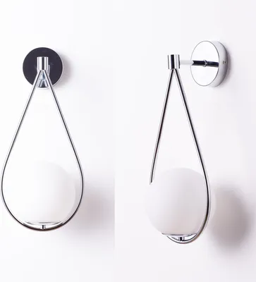 Immagine prodotto di Applique di design "Gota" con globo in vetro opalino e plafoniera in metallo argentato E27