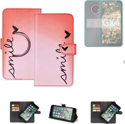 Produktbild von K-S-Trade Schutzhülle Handyhülle kompatibel mit Gigaset GX4 Hülle cover bookstyle Etui “smile“ rot Standfunktion Kameraschutz (1Stk)