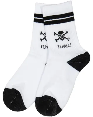 Produktbild von FC St. Pauli Socken Tennis Totenkopf, Original Fanartikel, Weiße Uni Tennissocken mit Totenkopf, Hochwertiger Baumwoll-Mix