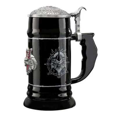 Produktbild von Blizzard Diablo IV Inarius & Lilith Bierkrug 710ml – Limitierte Edition Keramikkrug mit Reliefgravur – Hochglanz Schwarz – Sammlerstück für Fans