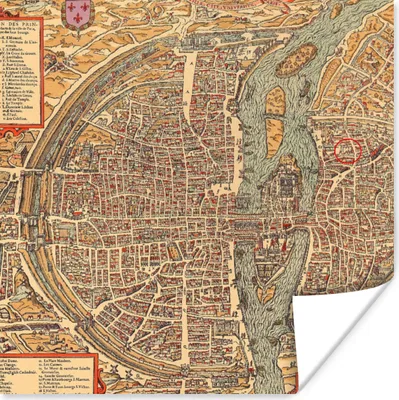 Produktbild von MuchoWow® Poster Stadtplan von Paris - Seine - Frankreich - Stadtplan 100x100 cm - Babyzimmer